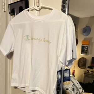 Champion White Tee with Pastel Logo